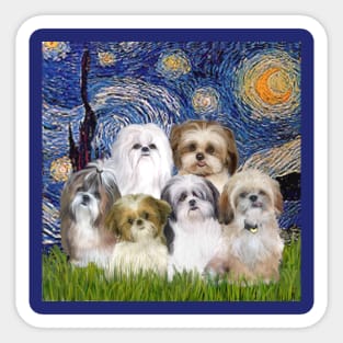 Starry Night Adapted to Include Six Shih Tzus Sticker